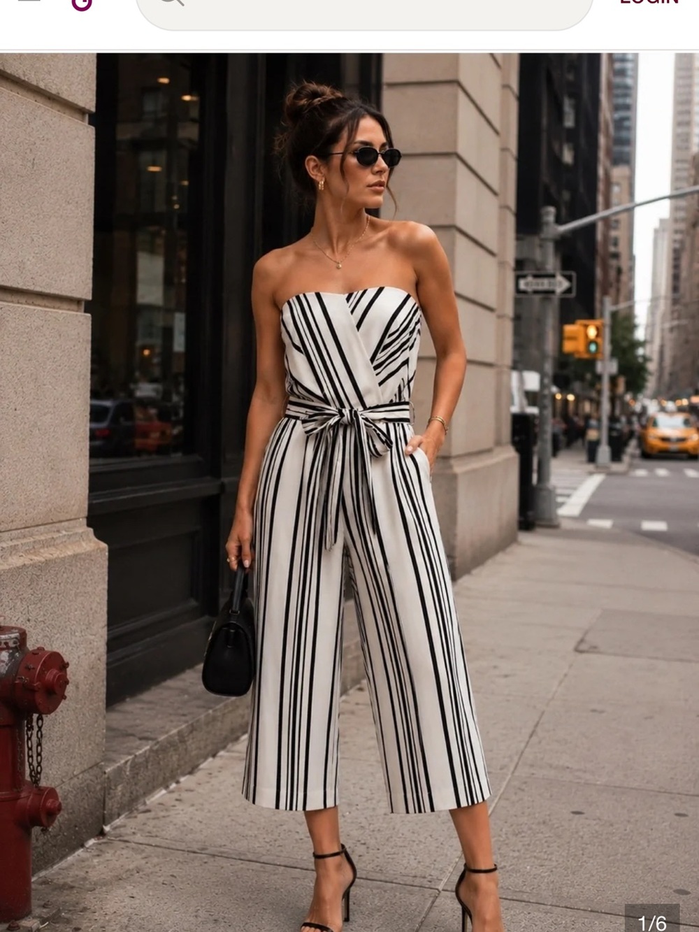 H&M Black & White Strapless Striped Jumpsuit with Tie Waist